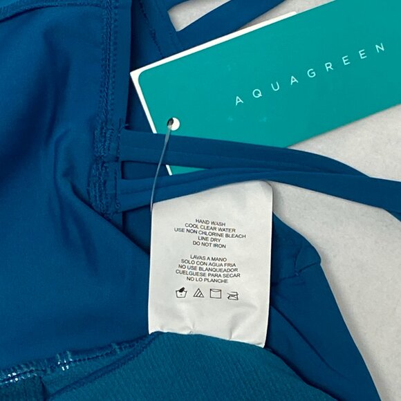 Aqua Green Double Strap High Asymmetrical Neck One Piece Swimsuit Teal NWT - Picture 11 of 12